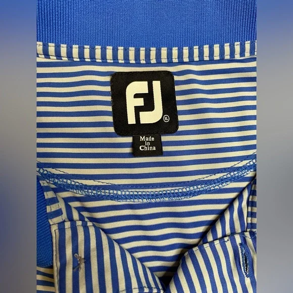 FootJoy Classic Fit Lisle Blue Gray Striped Polo Men’s XL Stretch ProDry Golf - Picture 7 of 8